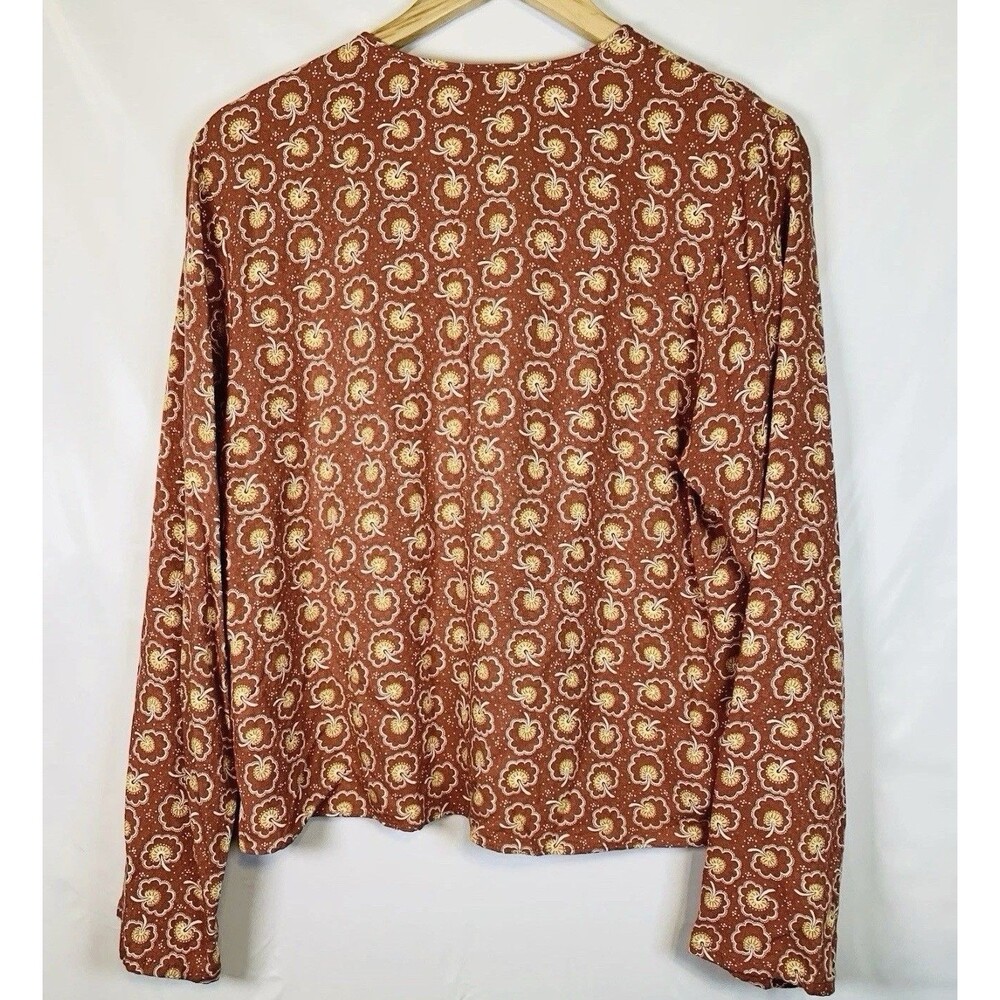 Treasure & Bond Floral Split Neck Rust Pullover Long Sleeve Top Blouse Small - Picture 8 of 8
